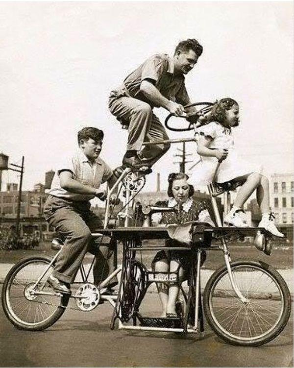 5. 1939'da üretilen aile boyu bisiklet. Alt tarafı dikiş makinesi.