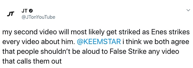 İkinci kez yüklediği videonun da Enes Batur tarafından kaldırtıldığını ve artık kendisinin elinden bir şey gelmediğini ifade ederek PewDiePie ile KEEMSTAR'a topu atıyor.