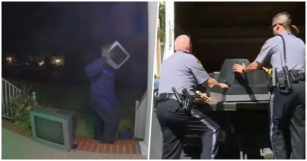 Amerika'da Bi' Garip Olay! Kafasına Televizyon Geçirip Evlerin Önüne Eski Televizyon Bırakan Adam