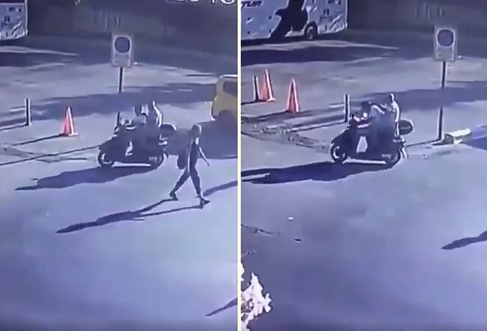 Motosiklet Kullandığı Sırada Yoldan Geçen Kadına Bakan Gencin, Babasının Hışmına Uğradığı Efsane Anlar!