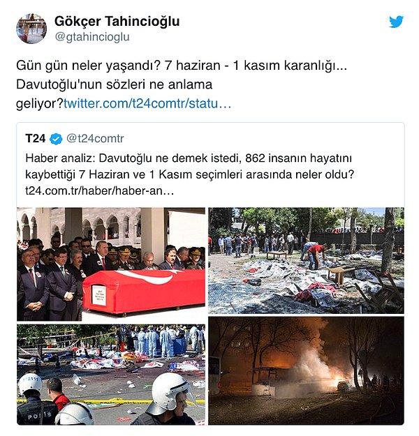 Gazeteci Tahincioğlu ise 146 günlük süreci maddeler halinde hatırlattı ve Davutoğlu'nun işaret ettiklerinin yanı sıra etmediklerine de dikkat çekti.