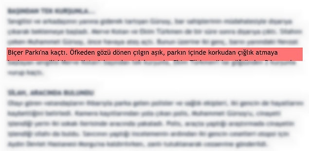Haber basına "Sevgilisini başkasıyla görünce dehşet saçtı" başlığı ve "namus cinayeti" vurgusuyla yansıdı.