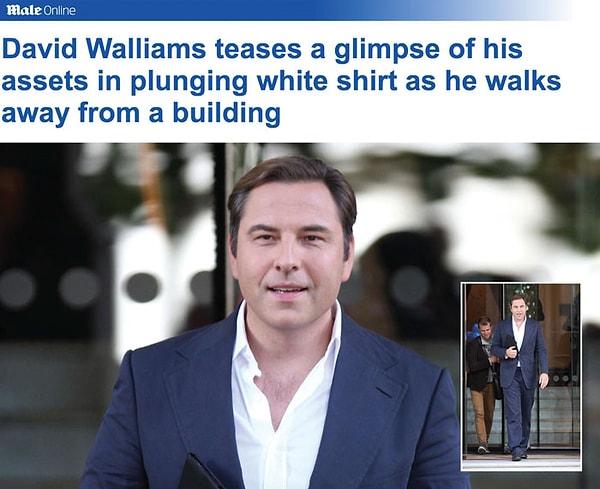 8. "David Walliams, bir binadan çıkarken beyaz gömleğiyle adeta varlığını gözler önüne seriyor."
