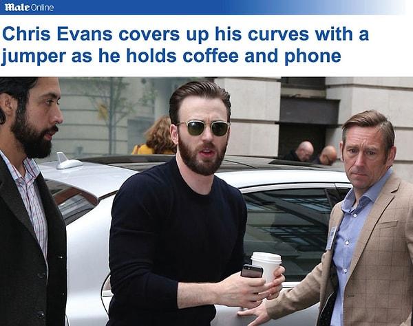 10. "Chris Evans, kahvesini ve telefonunu taşırken, kıvrımlarını süveteriyle kapatıyor."