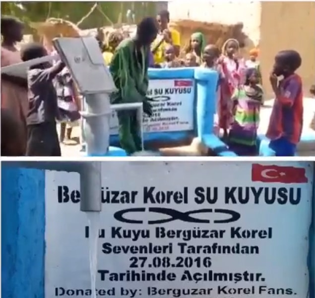 Bergüzar Korel ve ayrıca eşi Halit Ergenç ve oğlu Ali Ergenç adına Afrika'da su kuyusu açtırmışlardı.