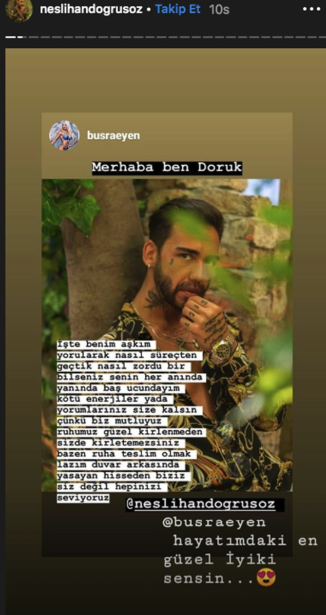 Artık Doruk olarak anacağımız Neslihan, dün GZone'a verdiği röportajla ve bu son haliyle ortalığı yıktı. İlk destek de elbette sevgilisi Büşra'dan geldi. Doruk'un paylaşımından bunu görmek mümkün...