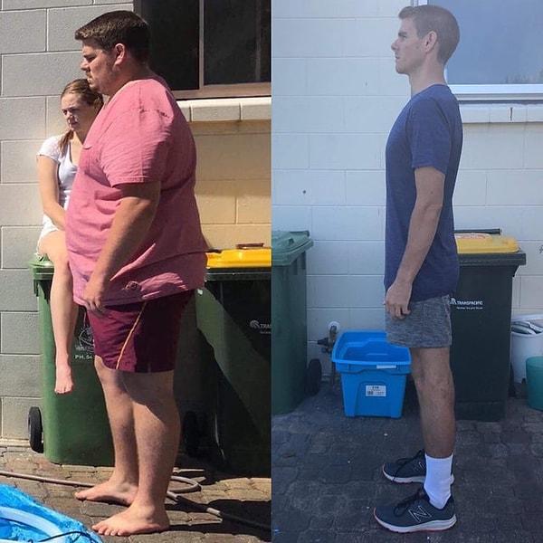 1. "Soldaki fotoğraf 40 hafta önce çekildi. O zaman 142 kiloydum ve şu anda 76 kiloyum!"