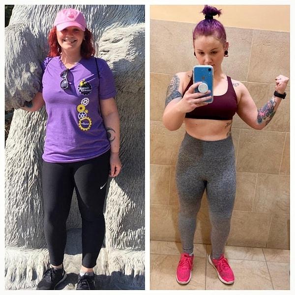 8. "Soldaki Mayıs 2018 77 kiloydum, sağ taraftaki ise bu ay çekildi 65 kiloyum. Kendimle gurur duyuyorum!"