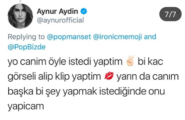 Aydın'ın "Canım öyle istedi yaptım" sözleri de tepki çekti. Ooo herkes her istediğini yapsaydı...