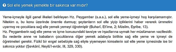 8. Din İşleri Yüksek Kurulu Dini Bilgilendirme Platformu'nun "Sol elle yemek yemekte bir sakınca var mı?" sorusuna verdiği 'sol elle şeytanların yemek yediği' yanıtı tepkilere neden oldu.