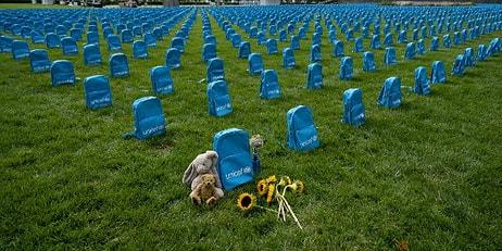 UNICEF, Savaşlarda Hayatını Kaybeden Çocuklar İçin 3758 Çantadan Temsili Mezarlık Hazırladı