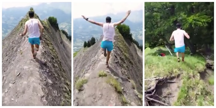 Adrenalin Seviyeniz Yükselecek! İki Tarafı Uçurum Olan Dağın Tepesinde Koşuya Çıkan Çılgınlar