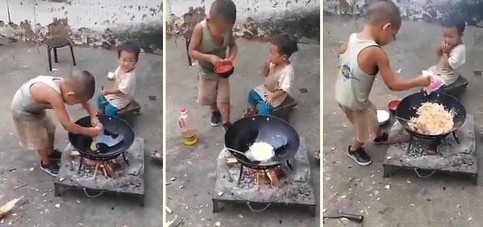 Minik Kardeşi İçin Kendi Elleriyle Yemek Hazırlayan Ufaklık!
