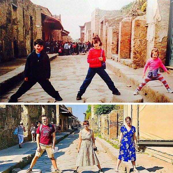 11. “Kız kardeşlerim ve ben Pompeii'de, 15 yıl sonra aynı yerde aynı fotoğrafı yeniden çektik!"