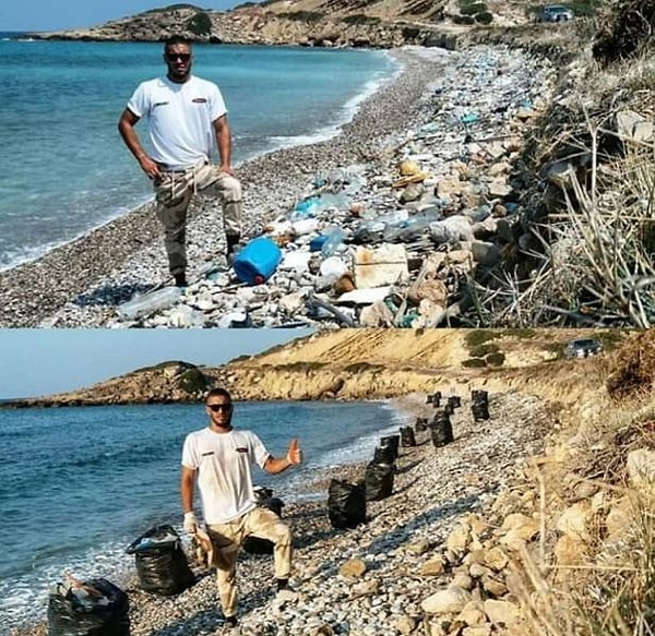 1. Этот парень в одиночку очистил пляж