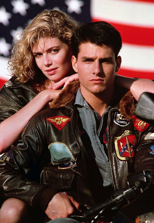 Том Круз и Келли Макгиллис во врем съемок фильма "Лучший стрелок", 1986 год