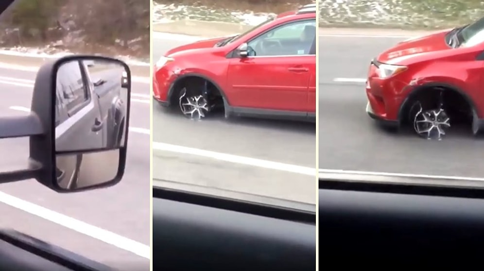 Muhtemelen Tek Tekerinin Olmadığını Fark Etmeden Yola Devam Eden Sürücü!
