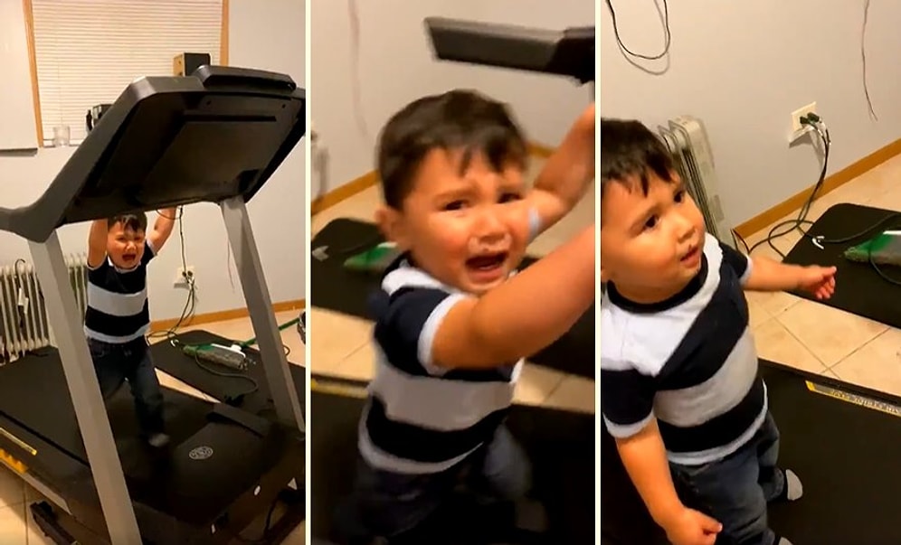 Yaramazlık Yaparken Koşu Bandını Çalıştıran Çocuğun Korku Dolu Anları!