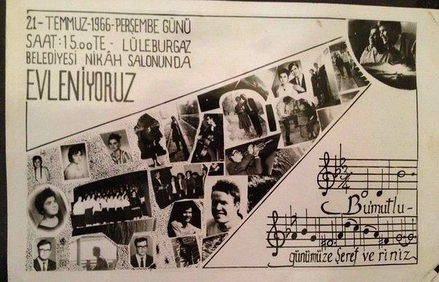 Damadın kendi yaptığı bir davetiye kartı, Tekirdağ, 1966.