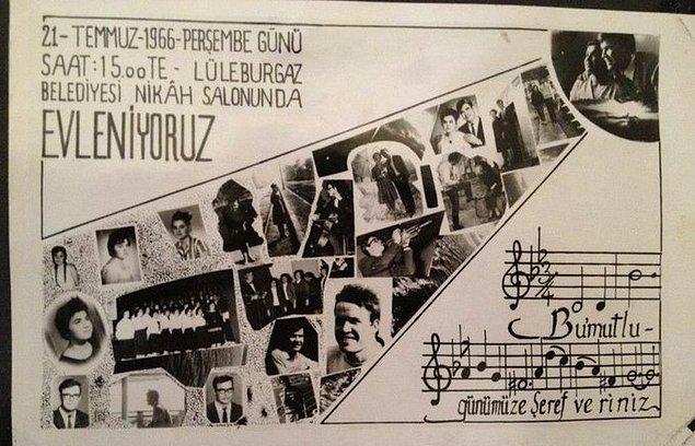 19. Damadın kendi yaptığı bir davetiye kartı, Tekirdağ, 1966.