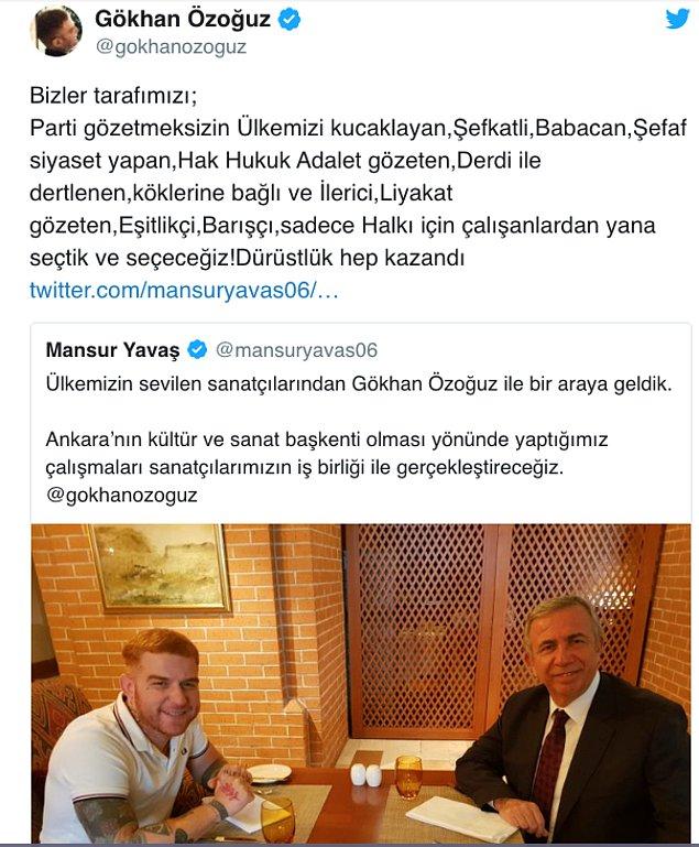 Özoğuz, bir televizyon programına katılmak için İstanbul'a gelen Ankara Büyükşehir Belediye Başkanı Mansur Yavaş ile buluşmuştu.