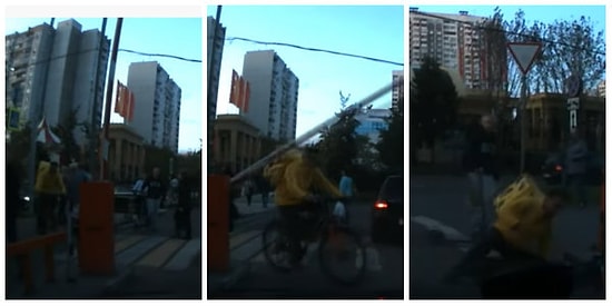 Korkulan Başa Geldi: Aniden Kapanan Bariyere Kafa Atan Şanssız Bisikletçi