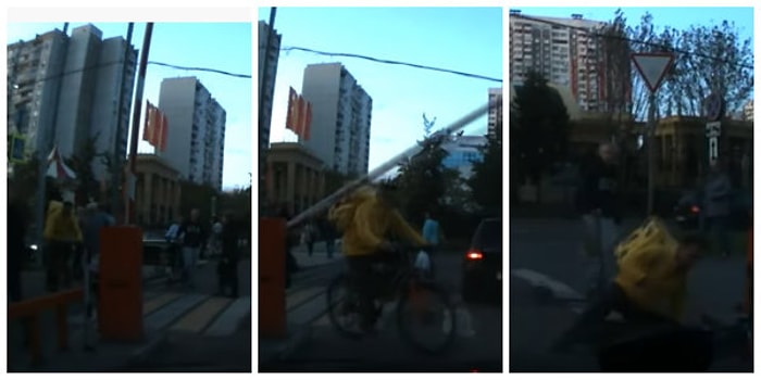 Korkulan Başa Geldi: Aniden Kapanan Bariyere Kafa Atan Şanssız Bisikletçi