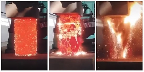 Alev Alev: Hidrolik Pres ile Aşırı Kızdırılmış Metali Ezmeye Çalışırsanız Ne Olur?