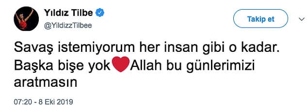 Yıldız Tilbe de "Savaşa Hayır" diyenler arasındaydı ama elbette kendi tarzını yine korudu. Önce şöyle başladı...