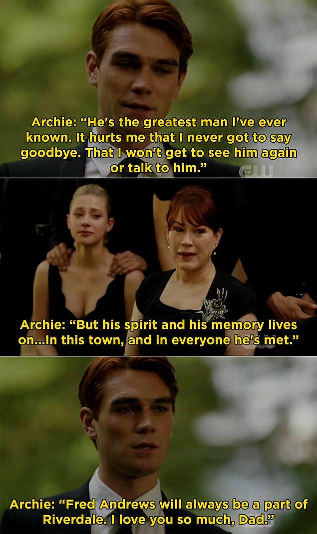 Archie, Fred'in cenazesinde bir anma konuşması gerçekleştirdi ve Fred'in 'daima Riverdale'in bir parçası olacağı'ndan bahsetti ki bu durum Luke için de geçerli.