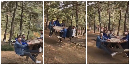 Piknik Masasından İnşaat Mühendislerini Kıskandıracak Bir Gondol Yaparak Eğlenen Gençler