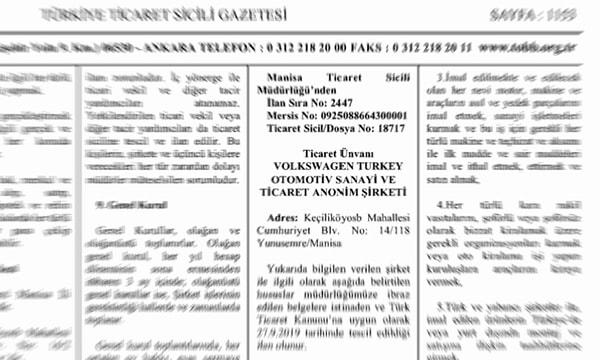 Manisa Ticaret Sicili Müdürlüğü'nün 2447 sayılı ilanı, 2 Ekim’de yayımlanan Türkiye Ticaret Sicili Gazetesi'nde yer almıştı.