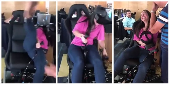 Sanal Gerçeklik Gözlüğü ile Helikopter Kullanırken Dengesini Kaybeden Kadının Komik Anları