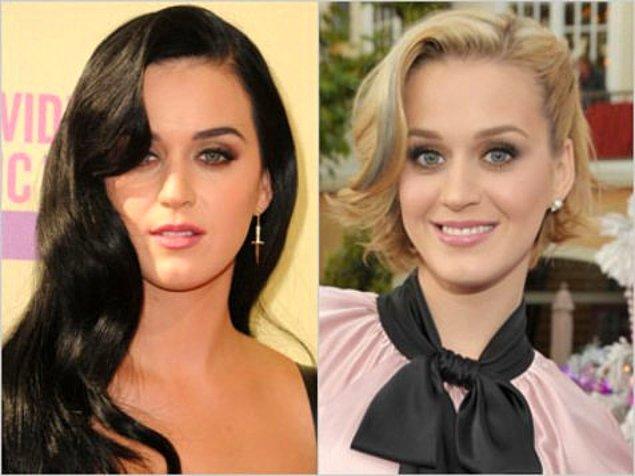 1. Siyah saçlı haline alıştığımız Katy Perry'nin doğal sarışın olduğuna inanmak güç.