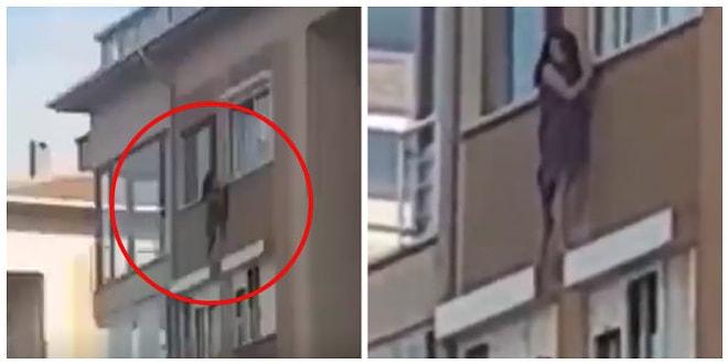 Evin Hanımı Baskına Gelince Çareyi Çıplak Şekilde Pencereden Çıkmakta Bulan Kadın