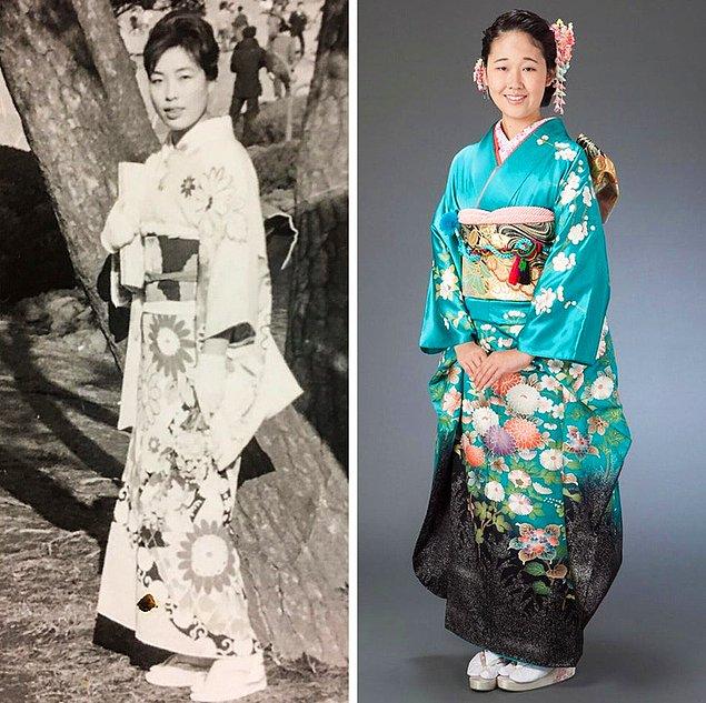 17. 20'li yaşlarında bir kimono modeliyken büyükannem ve yeni yaş törenimde ben."