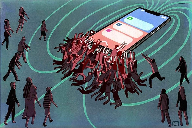 Büyüklerimizin söylediği gibi, artık hiçbirimiz kafamızı telefondan kaldırmıyoruz.