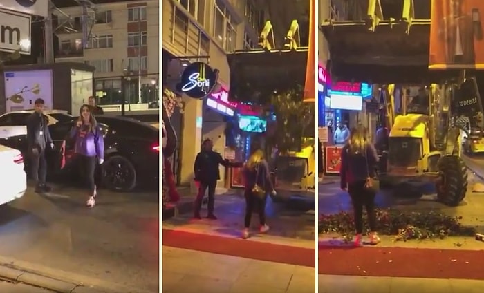 Bunu da Gördük: Romantizm Diye Kepçeyle Bir Kadının Kafasından Aşağı Çiçek Döktüler!