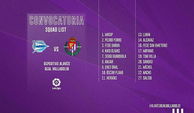 La Liga'da 13. hafta mücadelesinde Real Valladolid, deplasmanda Alaves'e 3-0 mağlup oldu. Milli futbolcumuz Enes Ünal maçta 90 dakika sahada kaldı.