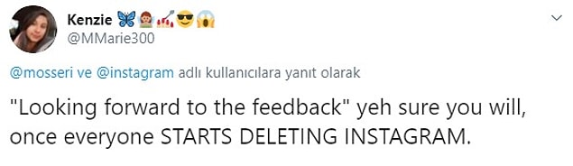 "'Geri bildirimleri dört gözle bekliyoruz' evet herkes INSTAGRAM'I SİLMEYE BAŞLADIĞINDA geri bildirim alacaksınız."