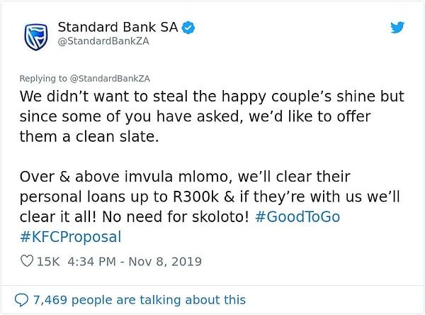 Standard Bank çiftin bütün borçlarını silmeyi teklif ederek aslında en büyük hediyeyi verdi.