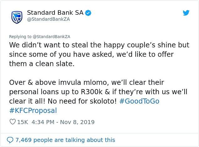 Standard Bank çiftin bütün borçlarını silmeyi teklif ederek aslında en büyük hediyeyi verdi.
