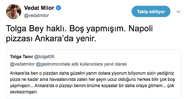 Milor'un cevabı da en az Tolga'nın çıkışı kadar fantastikti :)