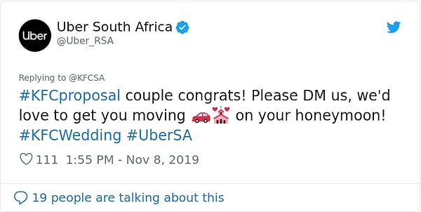 Uber отозвался помочь с транспортом во время медового месяца.