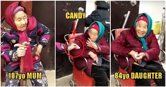 107 Yaşındaki Annesinden Şeker Alıp Mutlu Olan 84 Yaşındaki Kadın