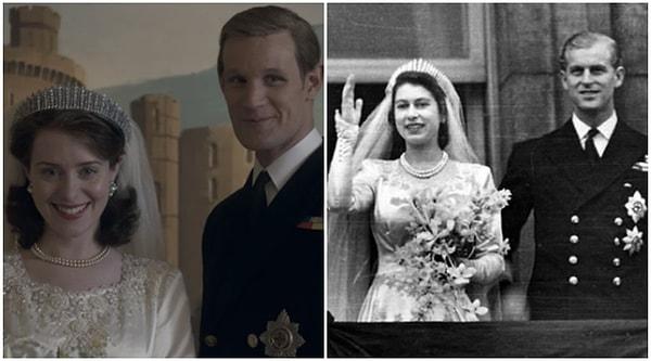 1. Kraliçe II. Elizabeth ve Prens Philip'in 1947 yılındaki düğünleri: