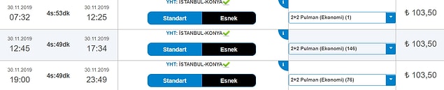 Ancak aynı tarihte ve aynı trenle Konya’ya gitmek isteyenler için bilet çok.
