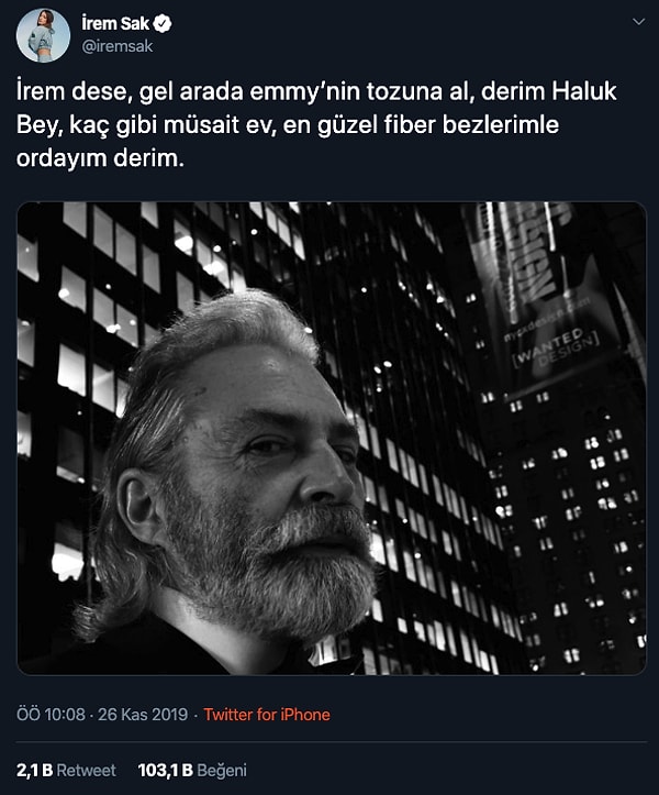 İrem Sak, Bilginer'in aldığı ödül sonrasında attığı tweet ile de sosyal medyada oldukça konuşulmuştu.