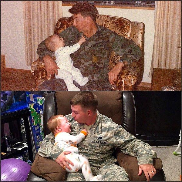 18. "Bu fotoğrafı ordudayken planlamıştım - babam ve ben, oğlum ve ben."