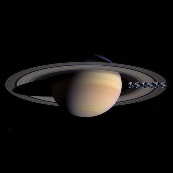 6. Bu da Dünya'nın Satürn’e göre büyüklük kıyaslaması, daha doğrusu altı tane Dünya'nın…